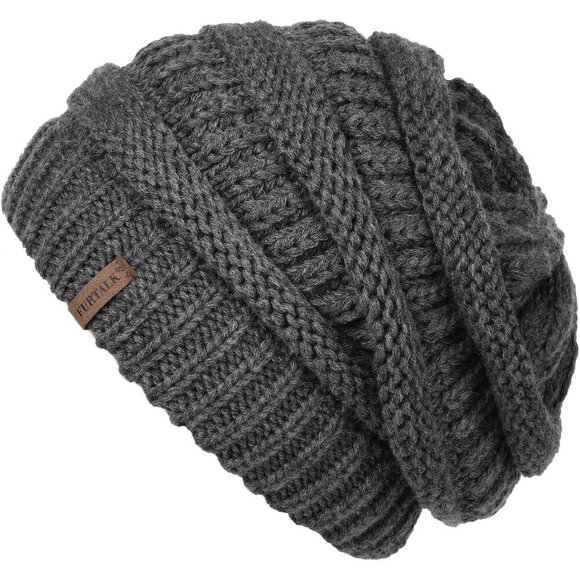 Accessories - Women's Knitted Beanie Gray Cozy Skull Ski Hats Cap Winter Warm Slouchy Design